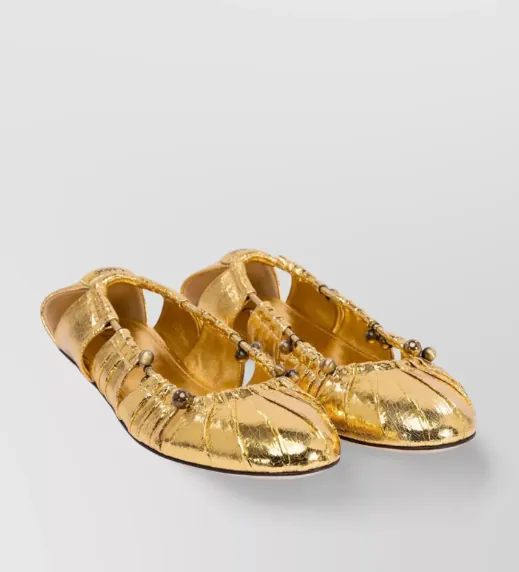 Leather Cutout Ballerina Flats
